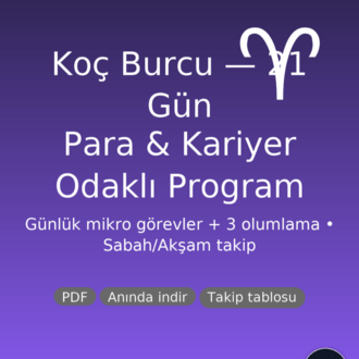 Koç Burcu 21 Gün Para & Kariyer Programı (PDF) | Günlük Görev + 3 Olumlama | Anında İndir