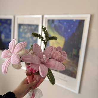      Pink Şönil Flower Bouquet | Üçlü El Yapımı Buket
