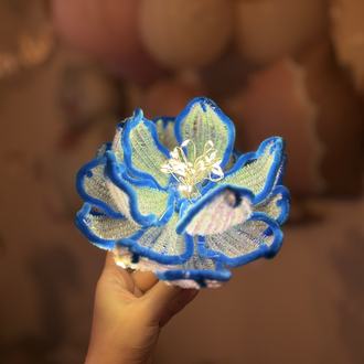 Mavi Simli Handmade Şönil Led Lamba