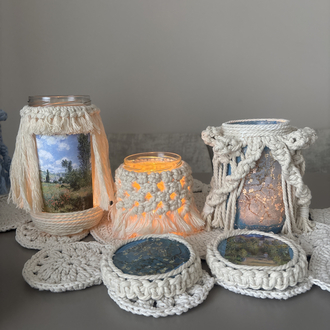 El Yapımı Makrome & Decoupage Mumluk Seti (5 Parça) 