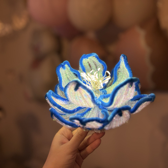 Mavi Simli Handmade Şönil Led Lamba