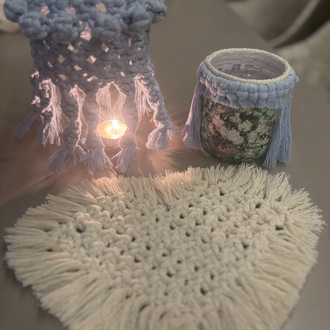 El Yapımı Makrome & Dekupaj Bohem Mumluk Seti | Cozy Ev Dekoru 