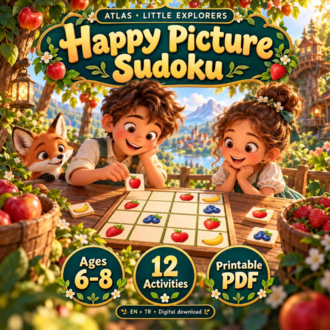 Neşeli Resimli Sudoku – Çocuklar İçin 12 Bulmaca | 6–8 Yaş | PDF