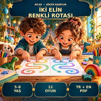 İki Elin Renkli Rotası – 12 Koordinasyon Oyunu | 5–8 Yaş | Türkçe ve İngilizce PDF