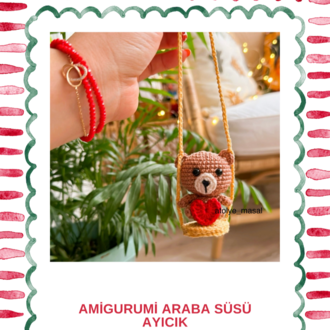 Amigurumi Ayı Araba Süsü PDF Tarifi | Teddy Bear Car Charm Crochet Pattern (Digital Download)