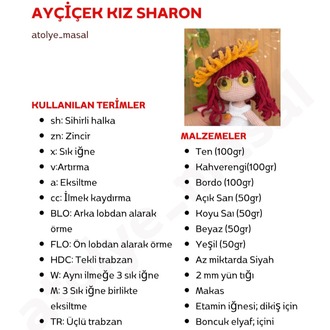 Ayçiçek Kız Sharon PDF Yazılı Tarif Dosyası | Sunflower Girl Sharon Crochet Download