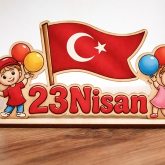 23 Nisan temalı ahşap boyama objesi