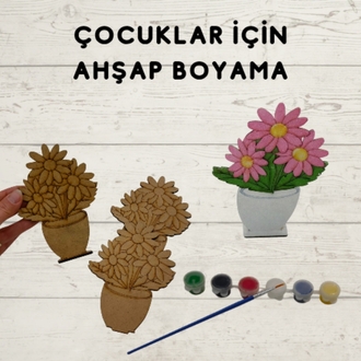 Ahşap Saksıda Çiçek Boyama