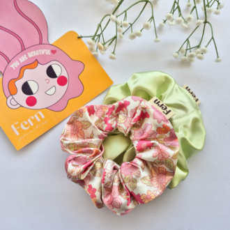 Scrunchie/Lastikli Toka 2'li Set Pink Flowers - Large