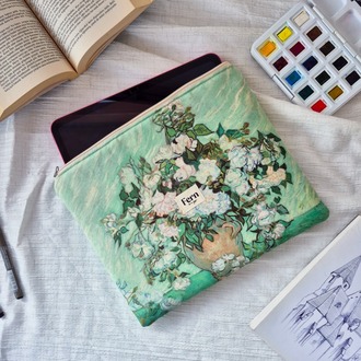 Fermuarlı Tablet/Kitap/Laptop/Macbook/ Kılıfı Sanat Serisi Beyaz Güller