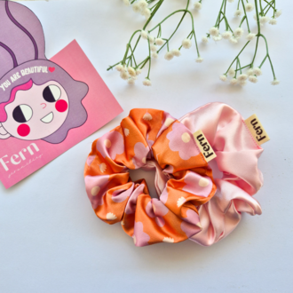 Scrunchie/Lastikli Toka 2'li Set Orange Flowers - Large