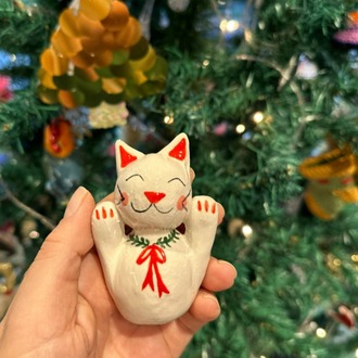 Yılbaşı Konseptli Maneki Neko ( Şans Getiren Kedi ) | El Yapımı Figür | Atölye Gypsy