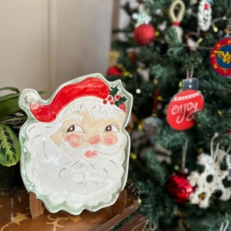 El Yapımı Seramik Noel Baba Tabak – Vintage Christmas Koleksiyonu | Atölye Gypsy