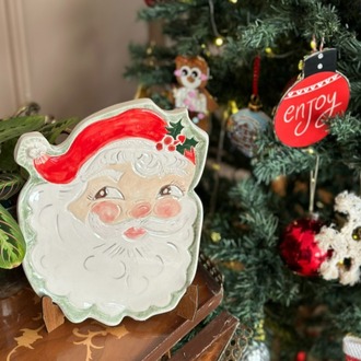 El Yapımı Seramik Noel Baba Tabak – Vintage Christmas Koleksiyonu | Atölye Gypsy