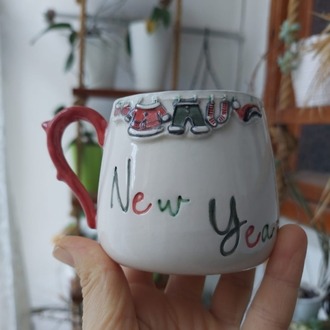 Yılbaşı New Year Christmas Noel El Yapımı Kulplu Seramik Kupa-200 ml