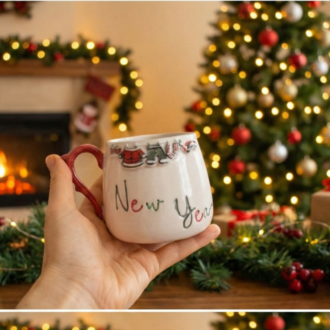 Yılbaşı New Year Christmas Noel El Yapımı Kulplu Seramik Kupa-200 ml