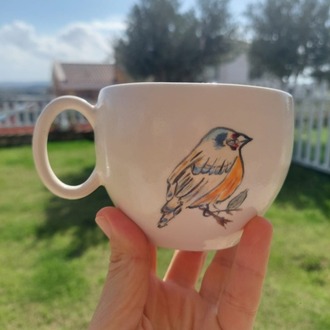 El Boyama Kuş Desenli Kupa- 250ml