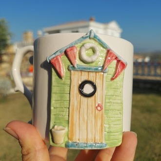 Sahil Kulübesi Desenli Kupa- 300 ml