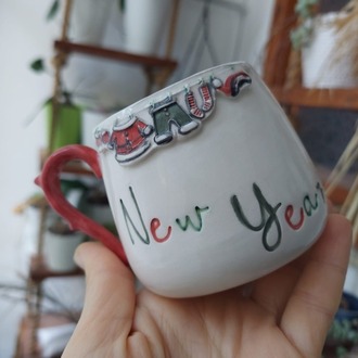 Yılbaşı New Year Christmas Noel El Yapımı Kulplu Seramik Kupa-200 ml