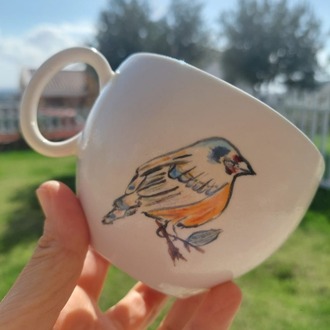 El Boyama Kuş Desenli Kupa- 250ml