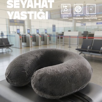 Premium Peluş Kumaş Visco Ortopedik Seyahat Boyun Yastığı – , Yumuşak 