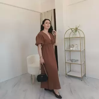 V yaka müslin elbise tarcın
