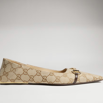 Gucci Vittoria Canvas Ballerina Bej Babet (Premium)