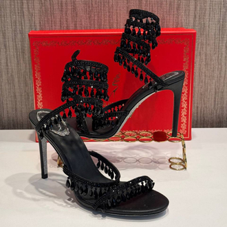 Rene Caovilla Cleo crystal embellished Topuklu Siyah Sandalet (İthal)