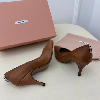 Miu Miu Waxed Calfskin Pointy Toe Pump Taba (Premium)
