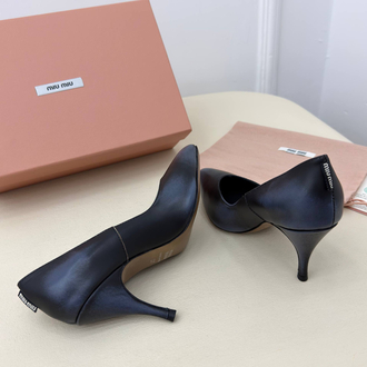 Miu Miu Waxed Calfskin Pointy Toe Pump Lacivert (Premium)
