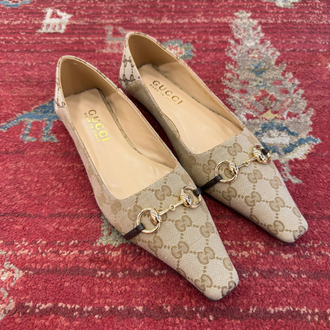 Gucci Vittoria Canvas Ballerina Bej Babet (Premium)