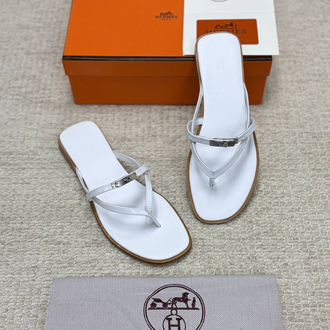Hermes Miss Sandal Beyaz Kadın Parmak Arası Terlik (Premium)