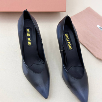 Miu Miu Waxed Calfskin Pointy Toe Pump Lacivert (Premium)