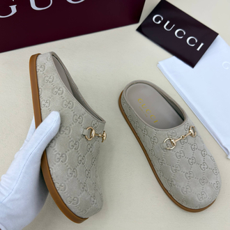Gucci Suede Horsebit Mules Gri Unisex Terlik (İthal)