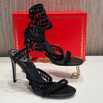Rene Caovilla Cleo crystal embellished Topuklu Siyah Sandalet (İthal)
