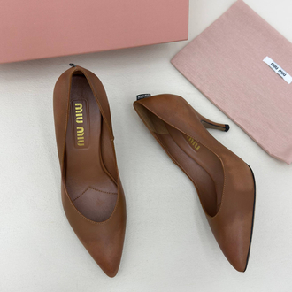 Miu Miu Waxed Calfskin Pointy Toe Pump Taba (Premium)