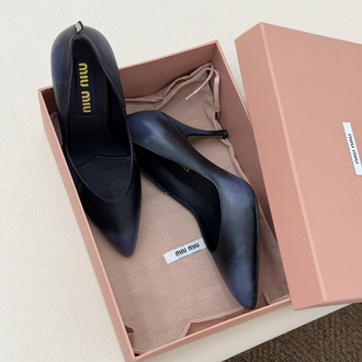 Miu Miu Waxed Calfskin Pointy Toe Pump Lacivert (Premium)