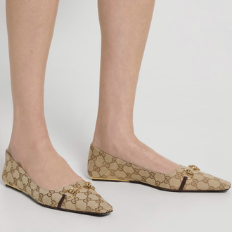 Gucci Vittoria Canvas Ballerina Bej Babet (Premium)