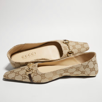 Gucci Vittoria Canvas Ballerina Bej Babet (Premium)