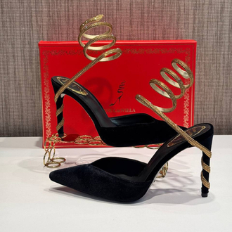 Rene Caovilla Velvet Slingback Pumps Siyah Topuklu Sandalet (İthal)