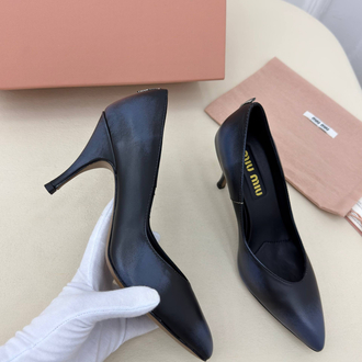 Miu Miu Waxed Calfskin Pointy Toe Pump Lacivert (Premium)