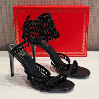 Rene Caovilla Cleo crystal embellished Topuklu Siyah Sandalet (İthal)