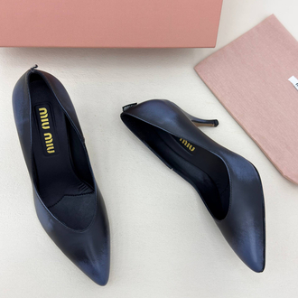 Miu Miu Waxed Calfskin Pointy Toe Pump Lacivert (Premium)