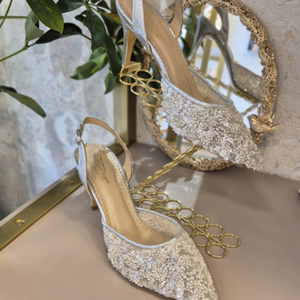 Işıltılı Taş Detaylı Gümüş Stiletto – Hakiki Deri İç Astar