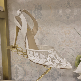 Flora İşlemeli Stiletto - Beyaz Özel Tasarım