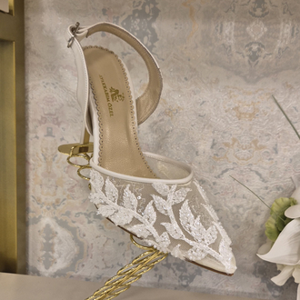 Flora İşlemeli Stiletto - Beyaz Özel Tasarım