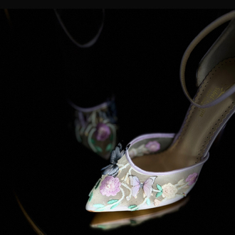 Kelebek İşlemeli Lila Tüllü Stiletto