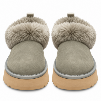 UGG Platform | Yeşil Kürklü Kadın Terlik Kalın Taban