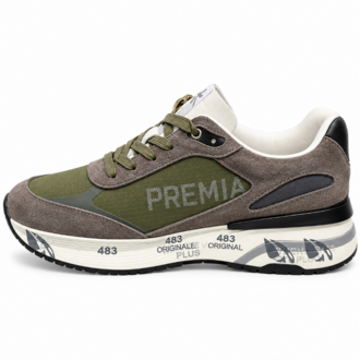 Premiata 483 | Erkek Sneaker Spor Ayakkabı Haki Yeşil Gri Süet Görünümlü Kalın Taban