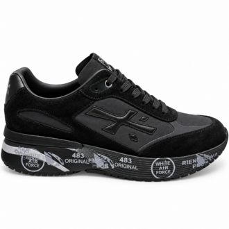 Premiata 483 | Erkek Sneaker Spor Ayakkabı Siyah Süet Görünümlü Kalın Taban